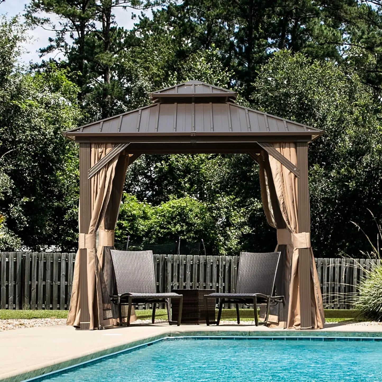 DUOFU Outdoor Gazebo With Galvanized Steel Hardtop Netting And Curtains