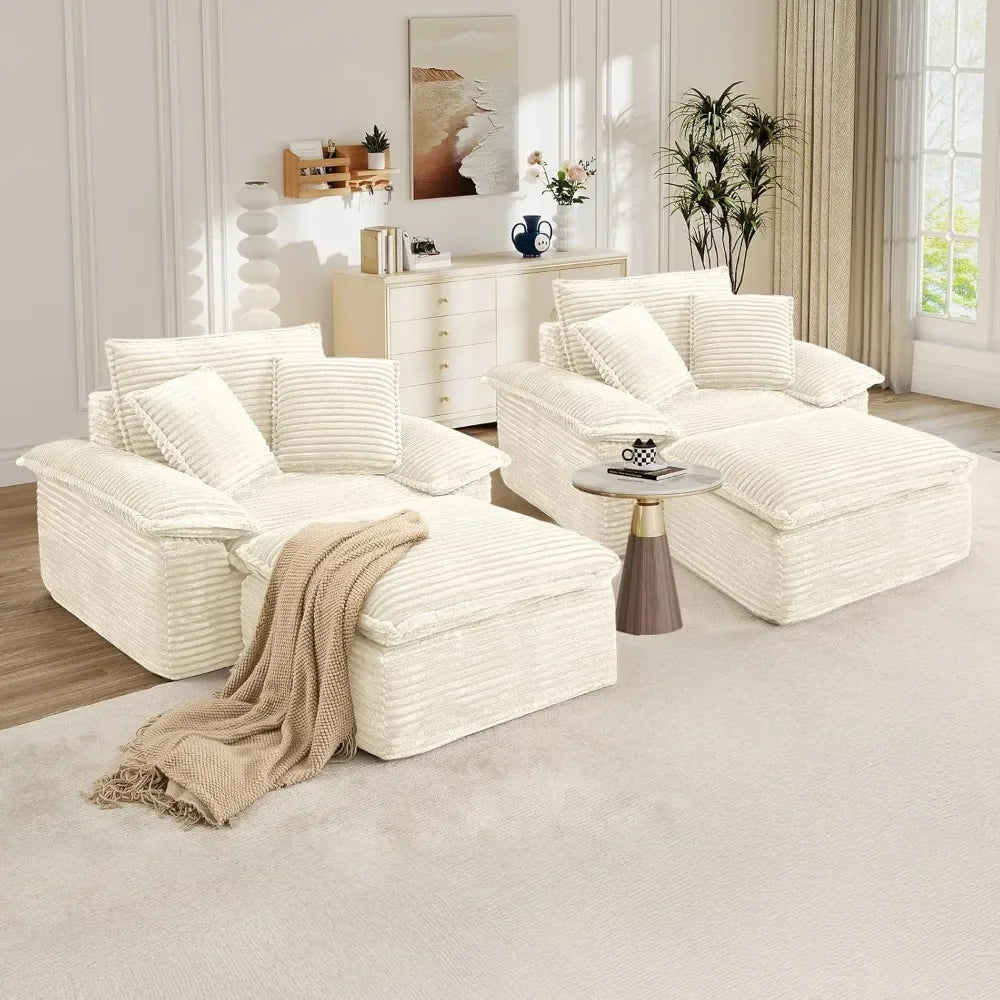 Oversized Corduroy Chaise Lounge Chair With Ottoman No Assembly Needed