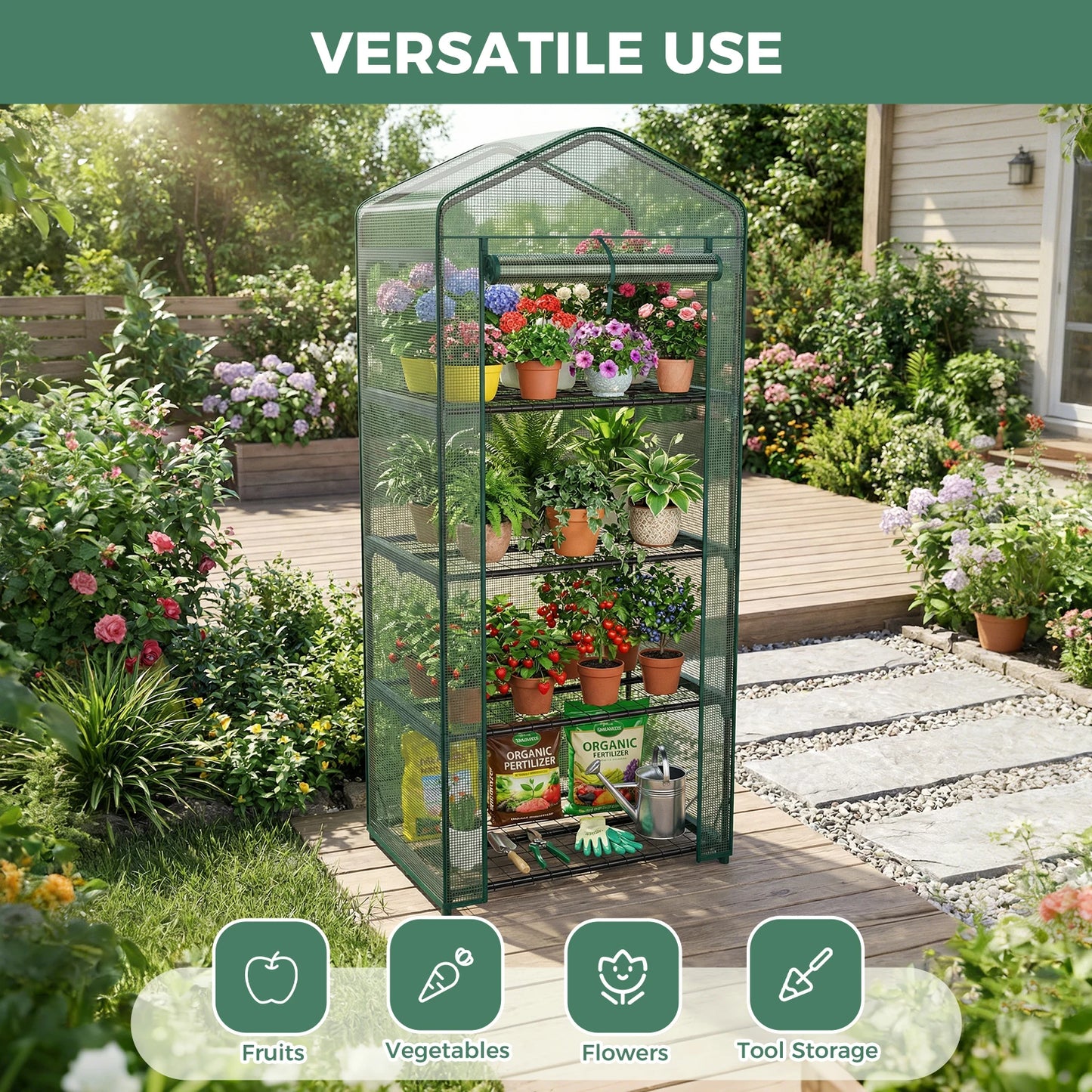 Greenhouse Portable Multi Tier Plant Growing Rack With PE Cover
