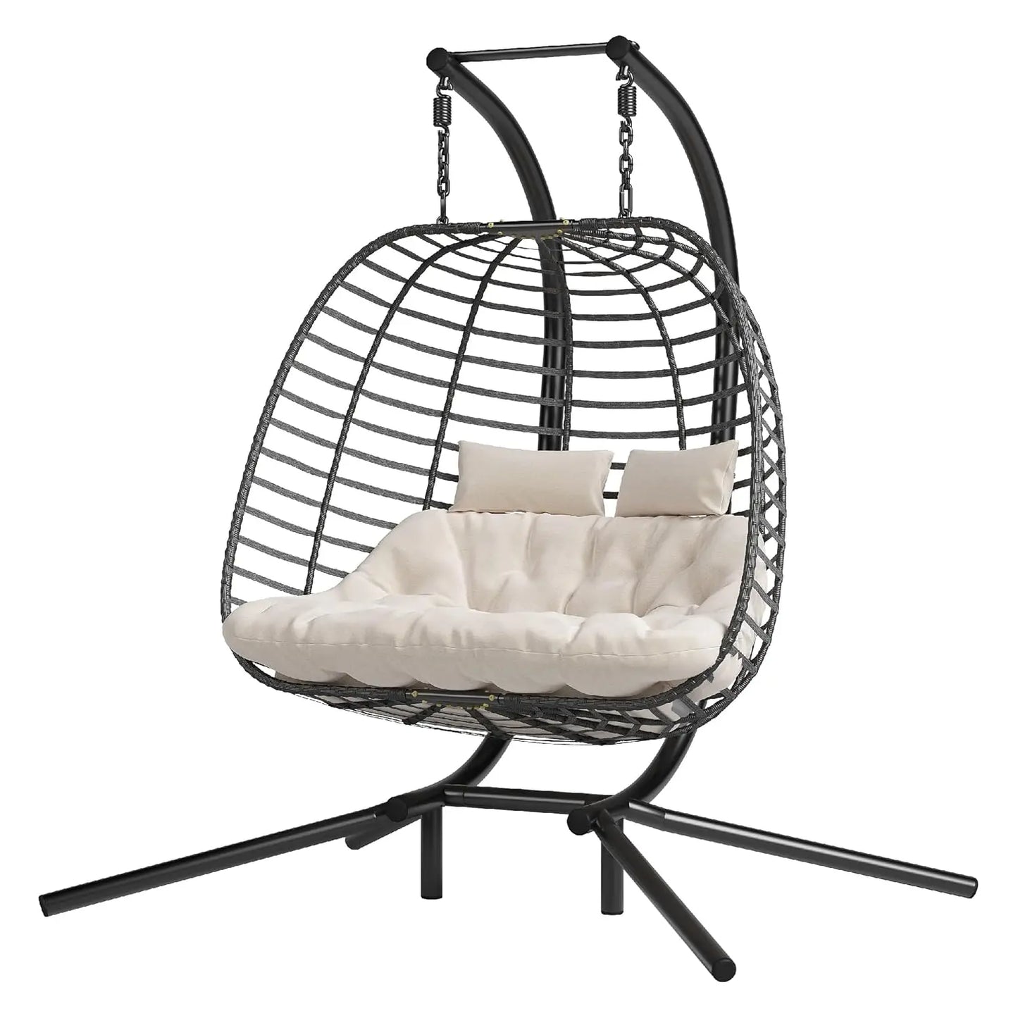 Hanging Egg Chair With Stand Outdoor Patio Wicker Swing Cushion