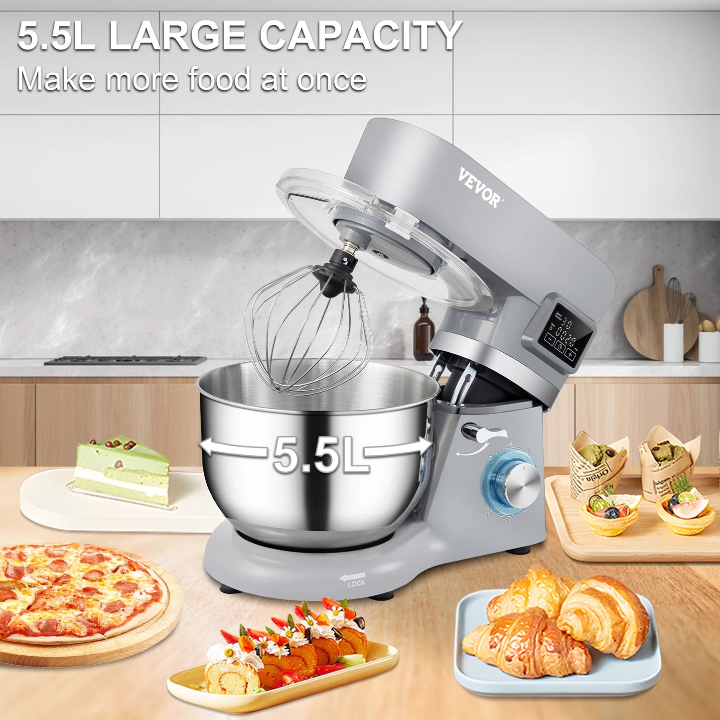VEVOR Stand Mixer Dough Mixer With 6 Speeds LCD Timer