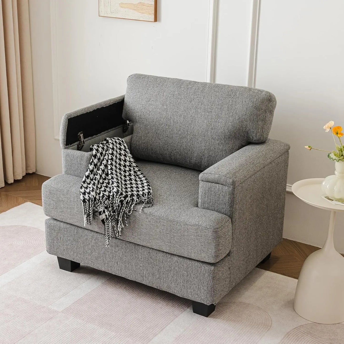 Accent Chair With Armrest Organizer Upholstered Mid Century Living Room
