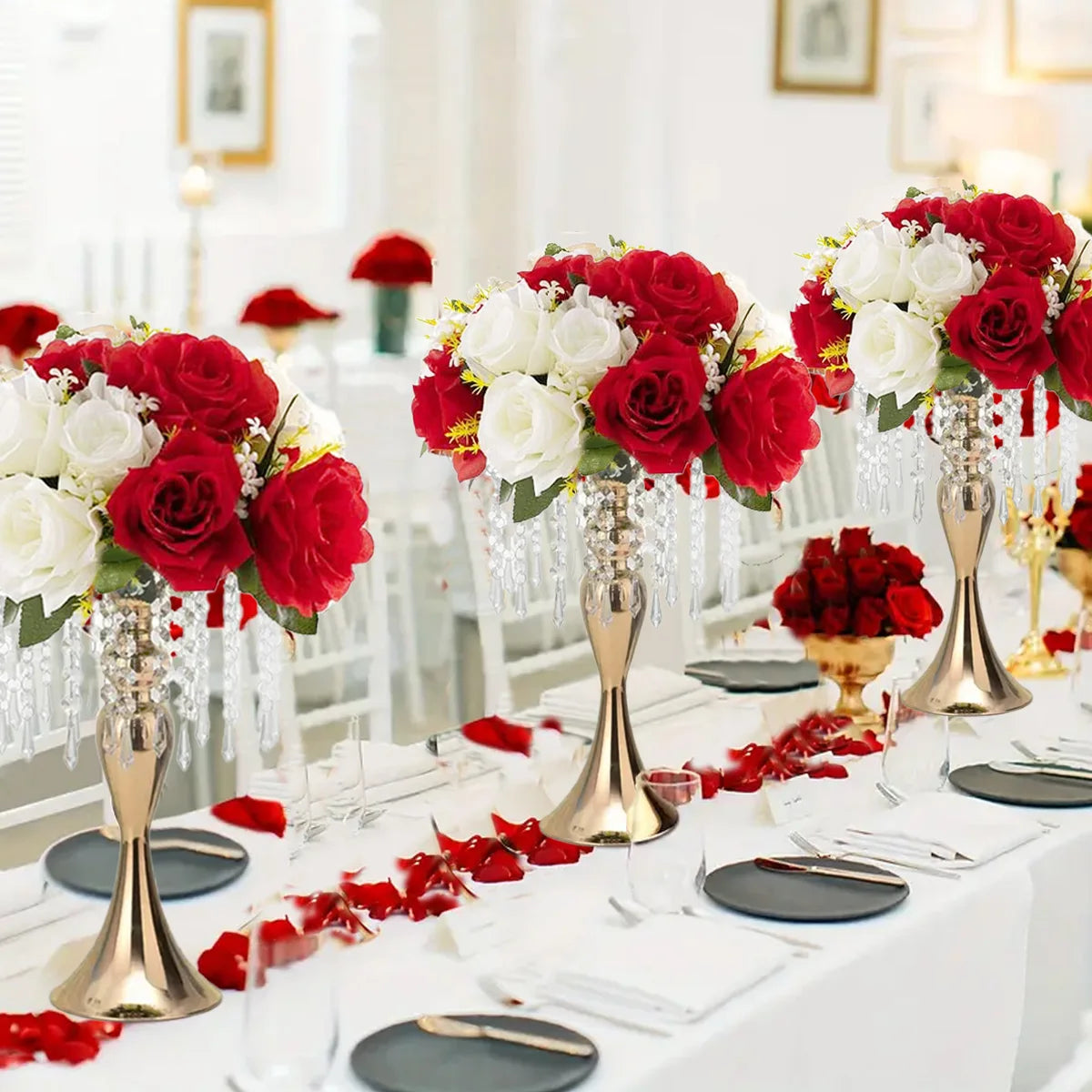 Gold Metal Vases Set 4 Pieces Trumpet Centerpieces For Wedding Decor