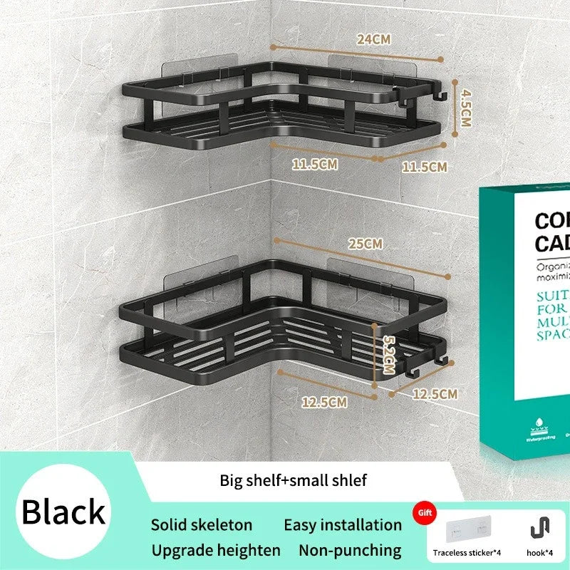 DoubleLayer Stainless Steel Corner Shelf No Drilling Wall Mount Organizer