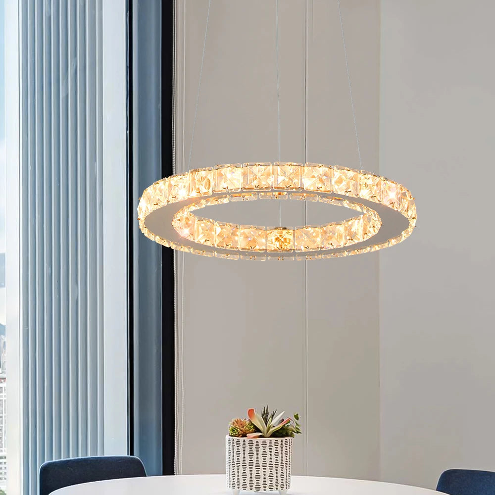 GreeLustr Modern Pendant Crystal Chandelier Ring Lighting Fixture