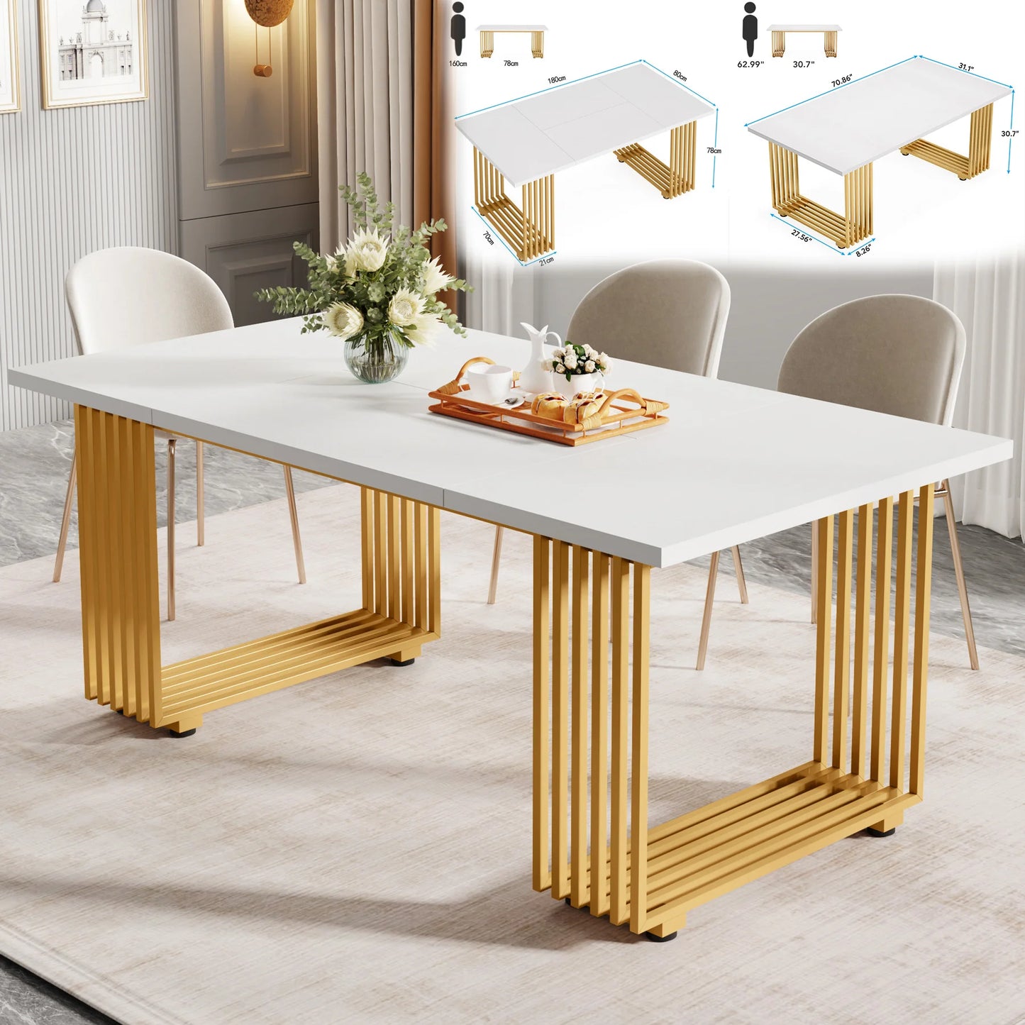 Tribesigns Rectangular Dining Table With Faux Marble Top Modern Kitchen