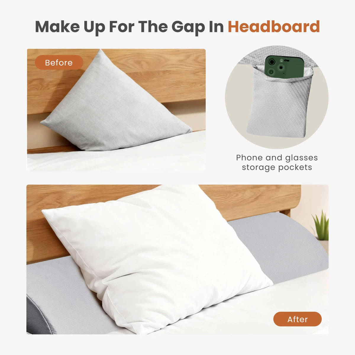 JHK Memory Foam Ergonomic Headboard Wedge Pillow With Cooling Cover