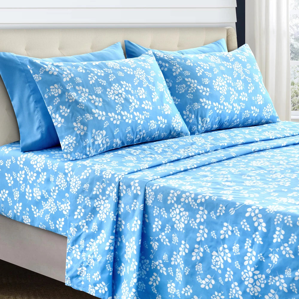 Lux Décor Floral Microfiber 3 Piece Sheet Set With Flat Sheet