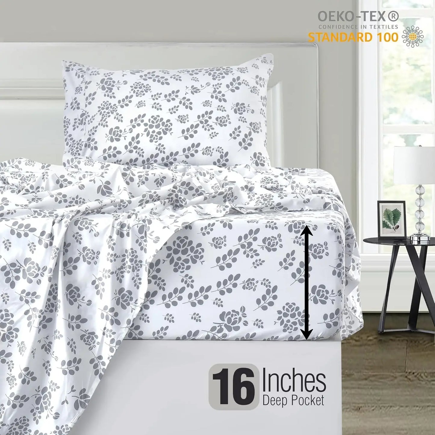 Lux Décor Floral Microfiber 3 Piece Sheet Set With Flat Sheet