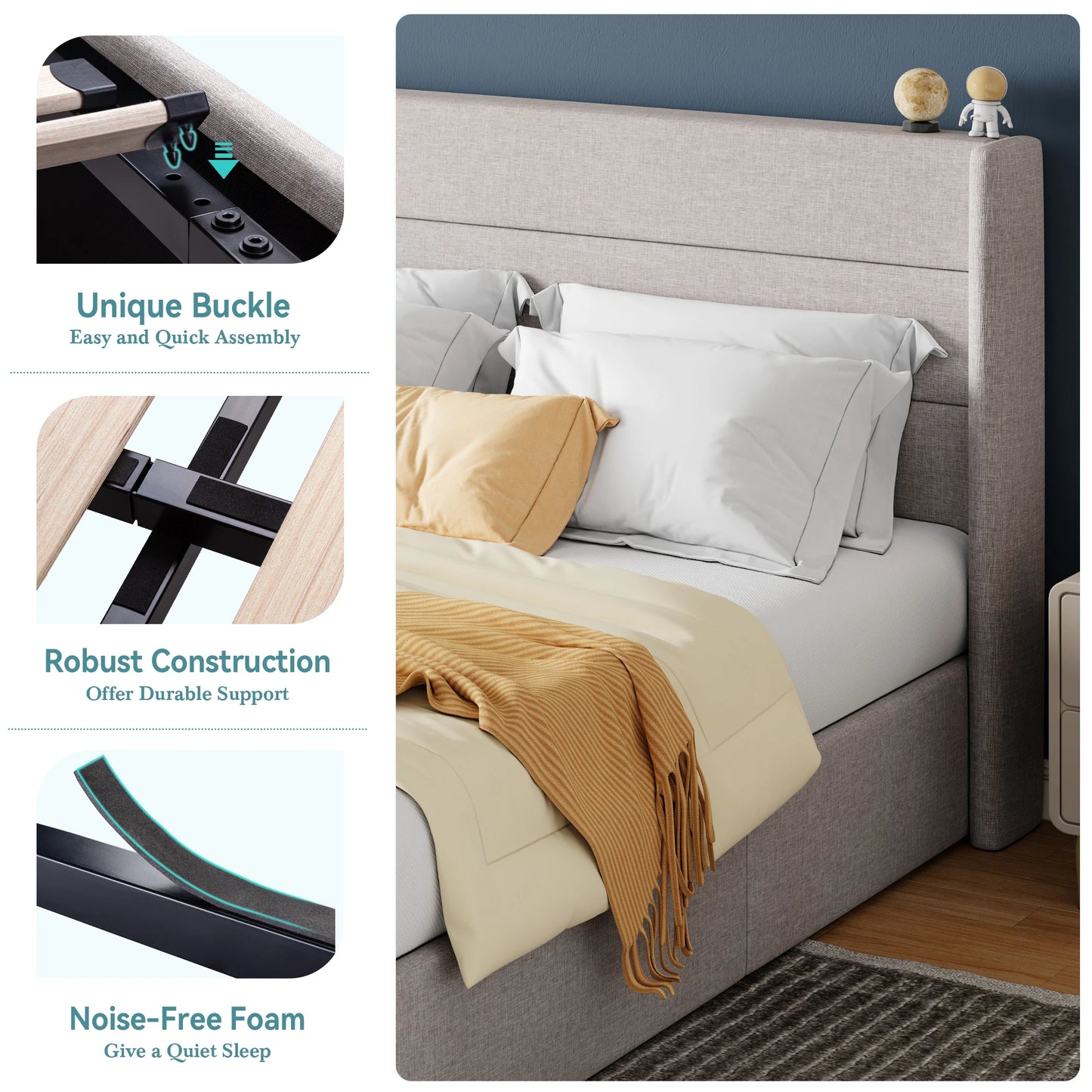 HOOMIC Lift Up Storage Bed With Wingback Headboard And Storage