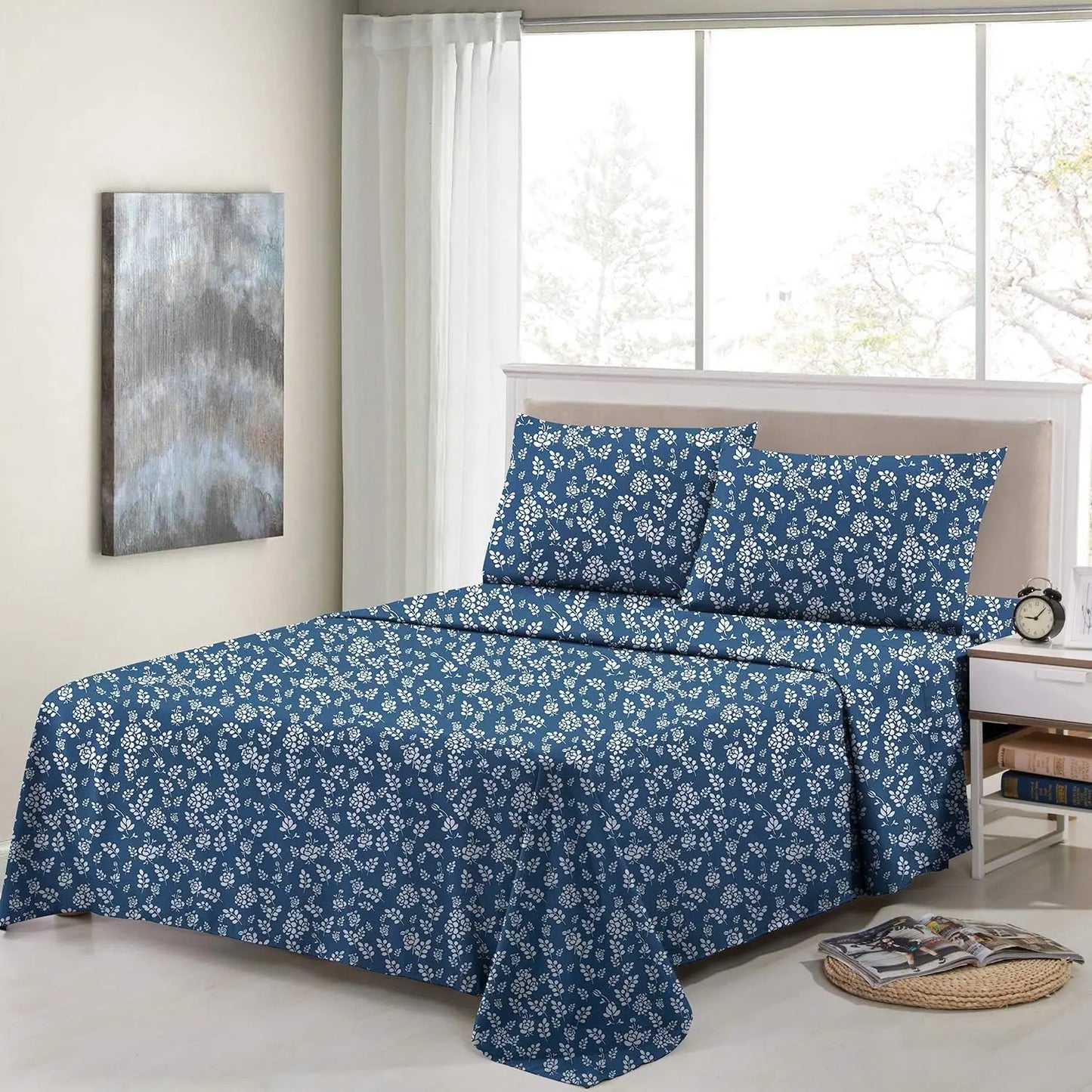 Lux Décor Floral Microfiber 3 Piece Sheet Set With Flat Sheet