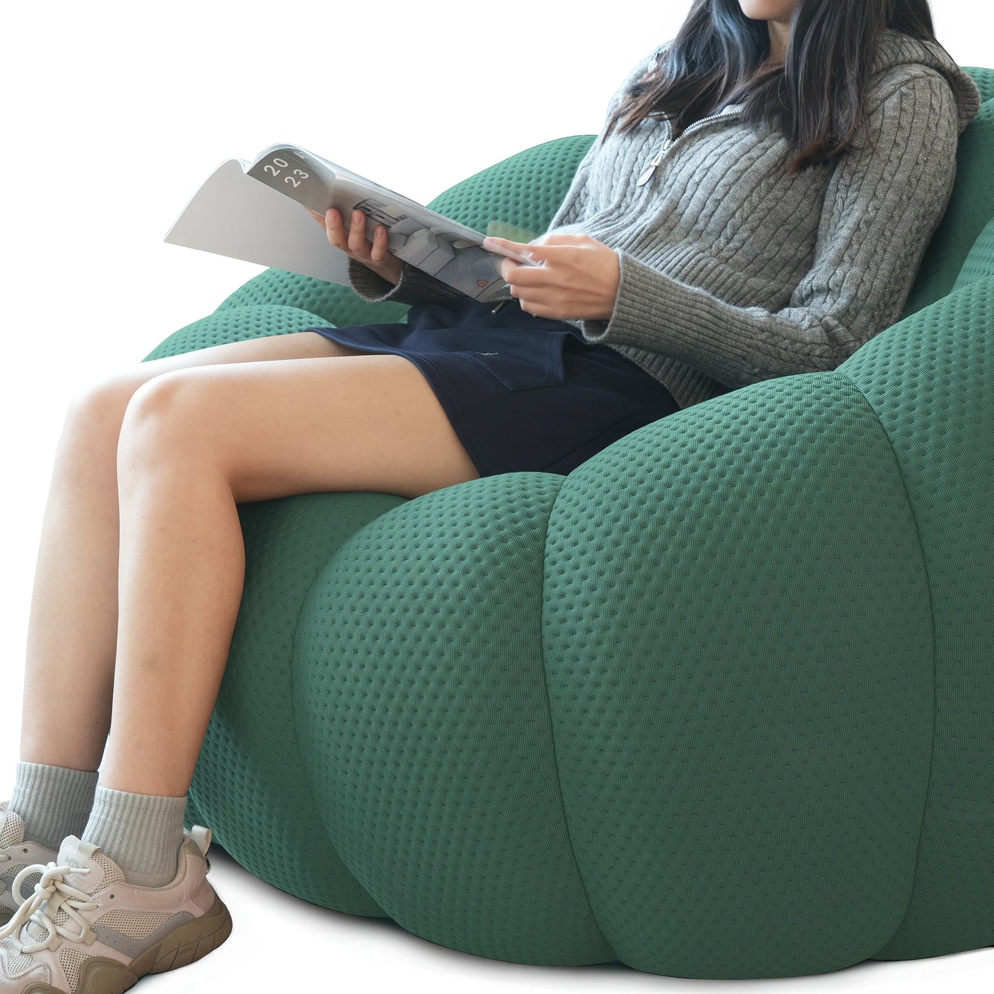 Sdorens Comfortable Curved Couch Honeycomb Mesh Fabric Bean Bag Sofa