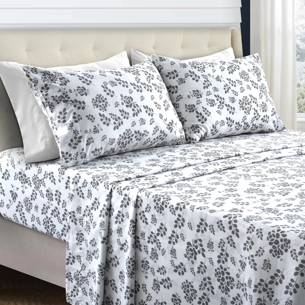 Lux Décor Floral Microfiber 3 Piece Sheet Set With Flat Sheet