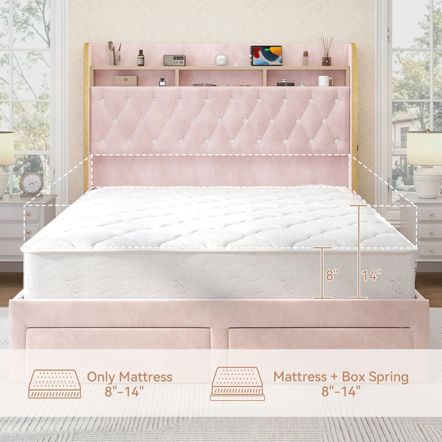 SIBEDS LED Bed Frame With Storage Drawers And Star Projector
