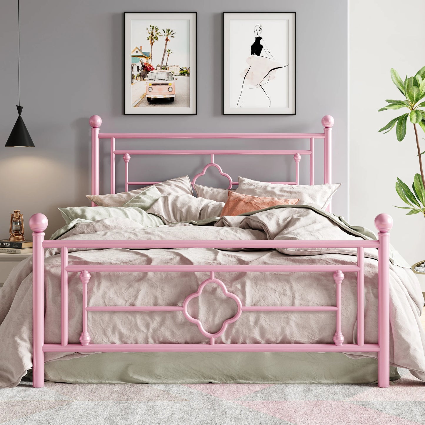 Hoomic Metal Platform Bed Frame Victorian Style Wrought Iron Headboard