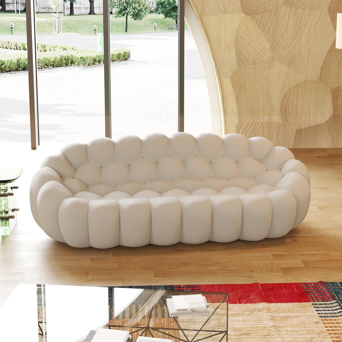 Sdorens Comfortable Curved Couch Honeycomb Mesh Fabric Bean Bag Sofa