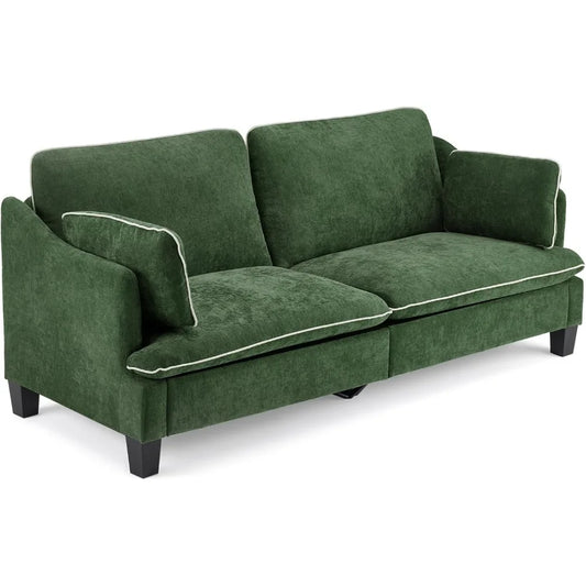Modern Linen Velvet Upholstered Sofa With Removable Covers And Pillows