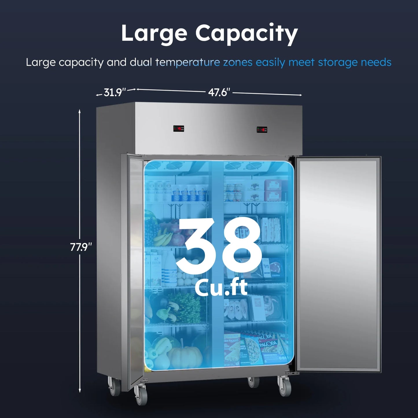 SHICUO Commercial Refrigerator Freezer Combo Two Temperature Zones