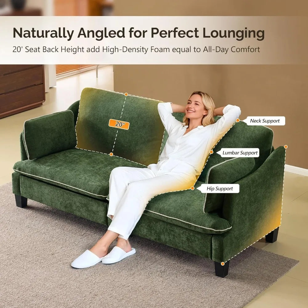 Modern Linen Velvet Upholstered Sofa With Removable Covers And Pillows