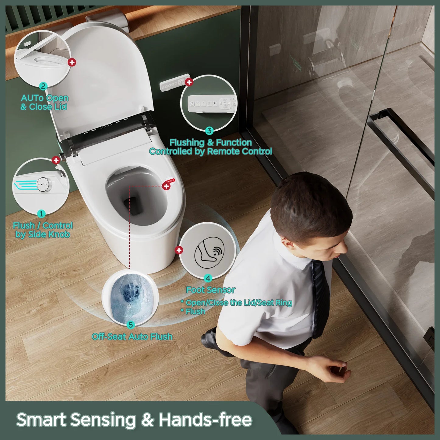 Elongated Smart Toilet With Built In Bidet And Foam Dispenser Voice Control
