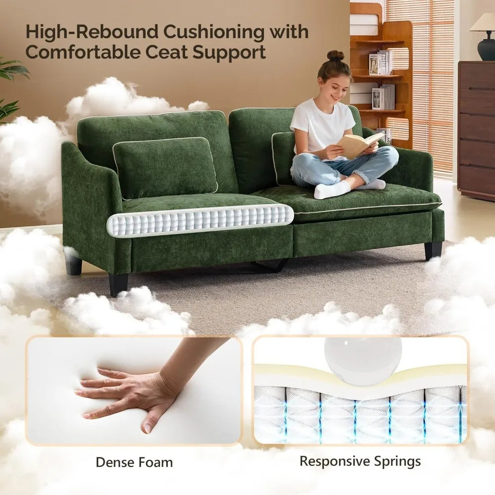 Modern Linen Velvet Upholstered Sofa With Removable Covers And Pillows