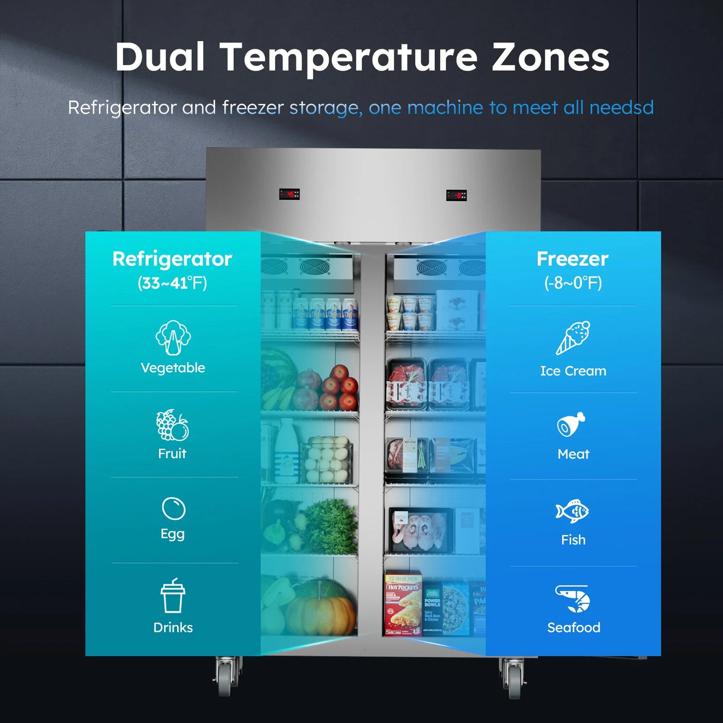 SHICUO Commercial Refrigerator Freezer Combo Two Temperature Zones