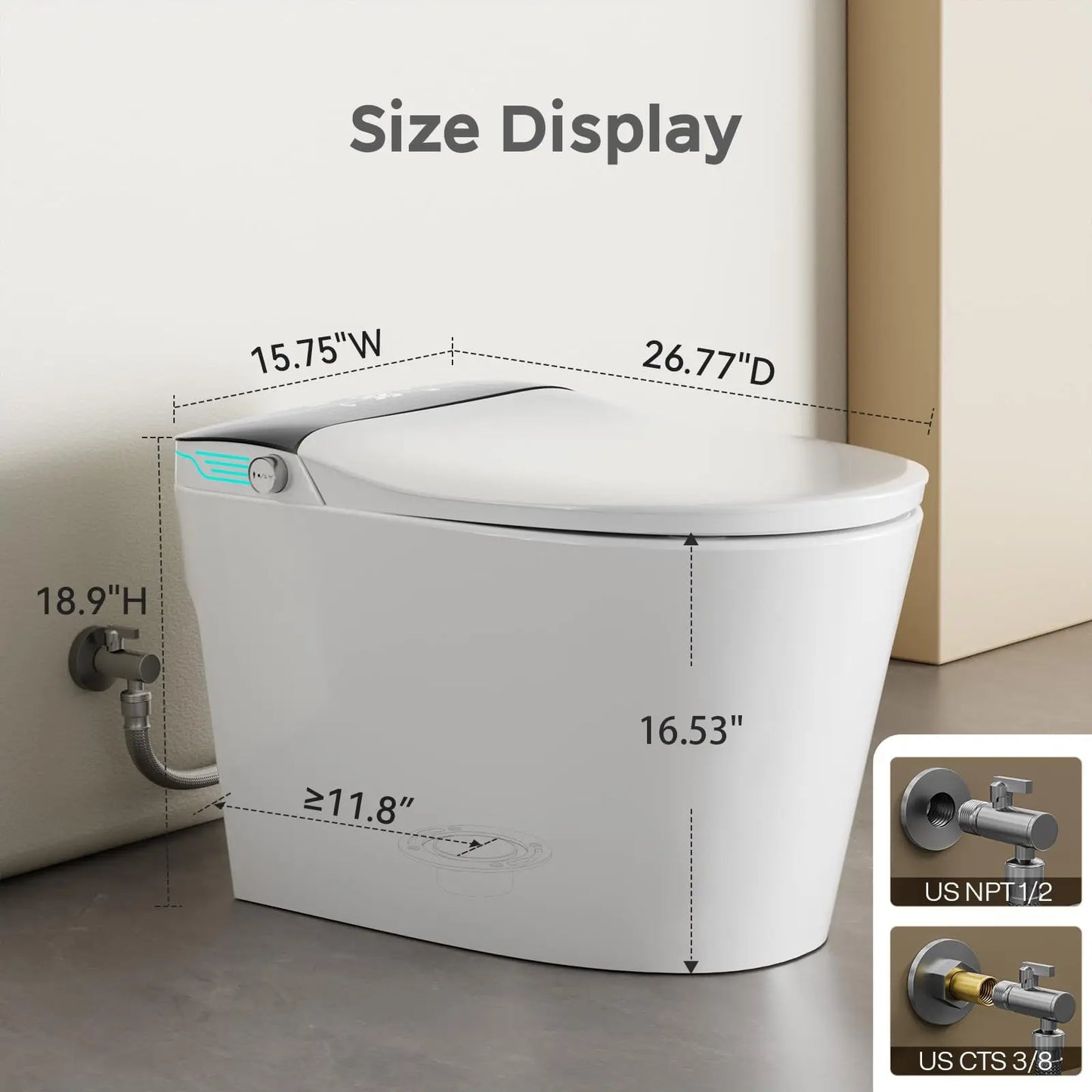 Elongated Smart Toilet With Built In Bidet And Foam Dispenser Voice Control