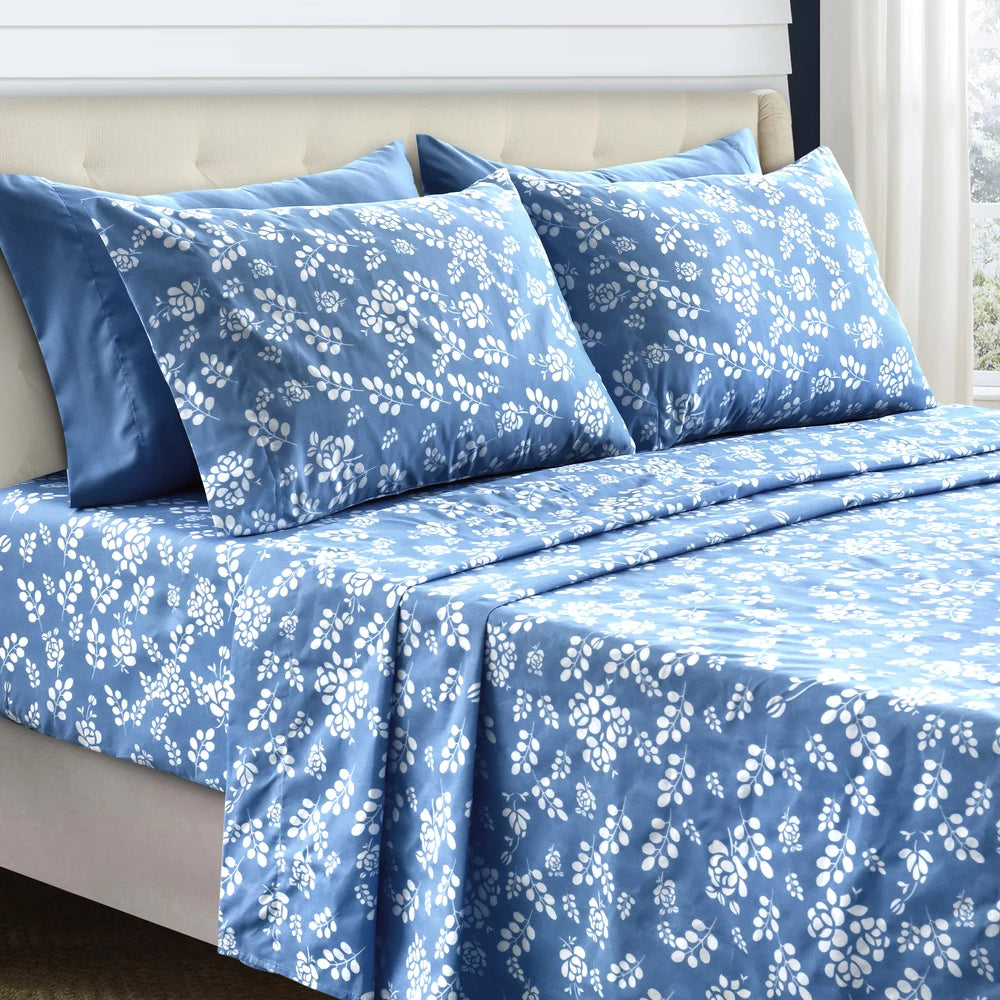 Lux Décor Floral Microfiber 3 Piece Sheet Set With Flat Sheet