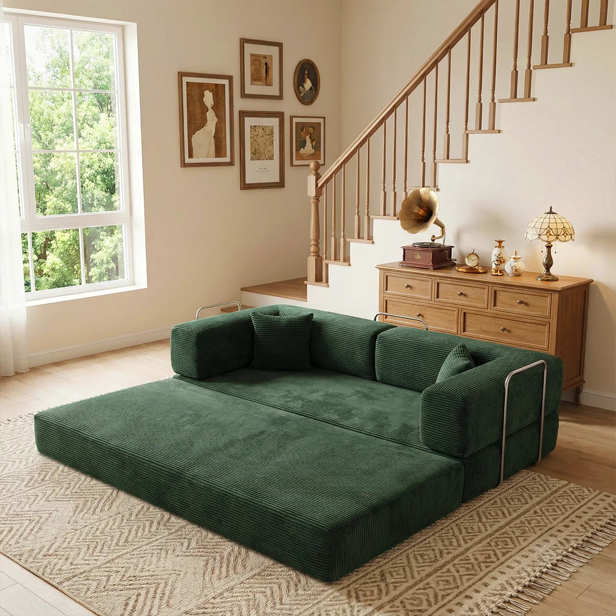 Queen Size Futon Sofa Bed 79' Convertible Couch 4-in-1 Folding Corduroy Boneless Sleeper Loveseat for Living Room