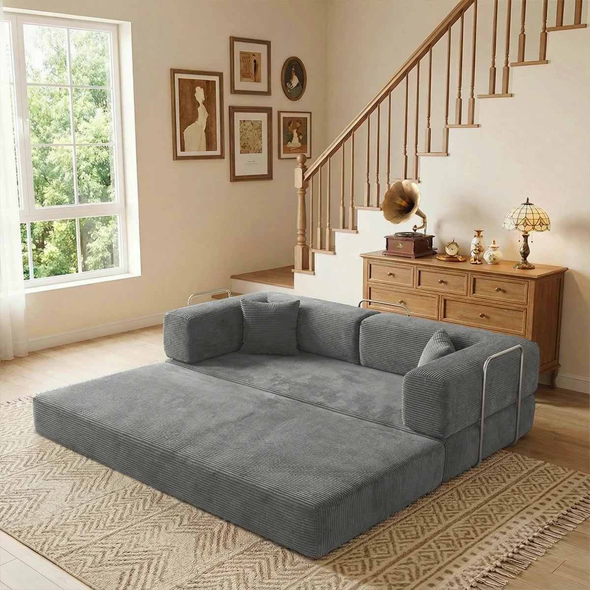 Queen Size Futon Sofa Bed 79' Convertible Couch 4-in-1 Folding Corduroy Boneless Sleeper Loveseat for Living Room