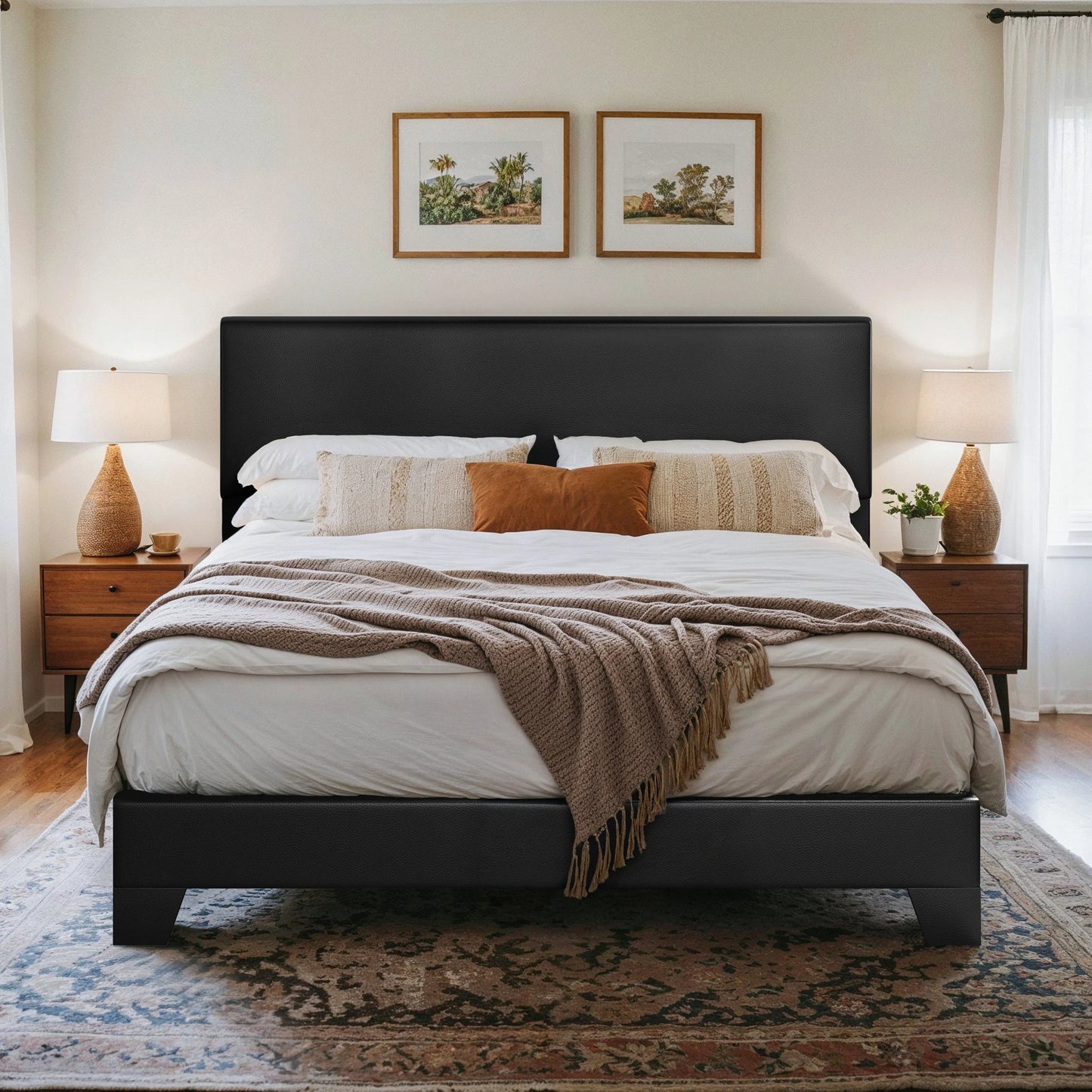 HOOMI Upholstered Bed Frame With Adjustable Headboard And Noise Free