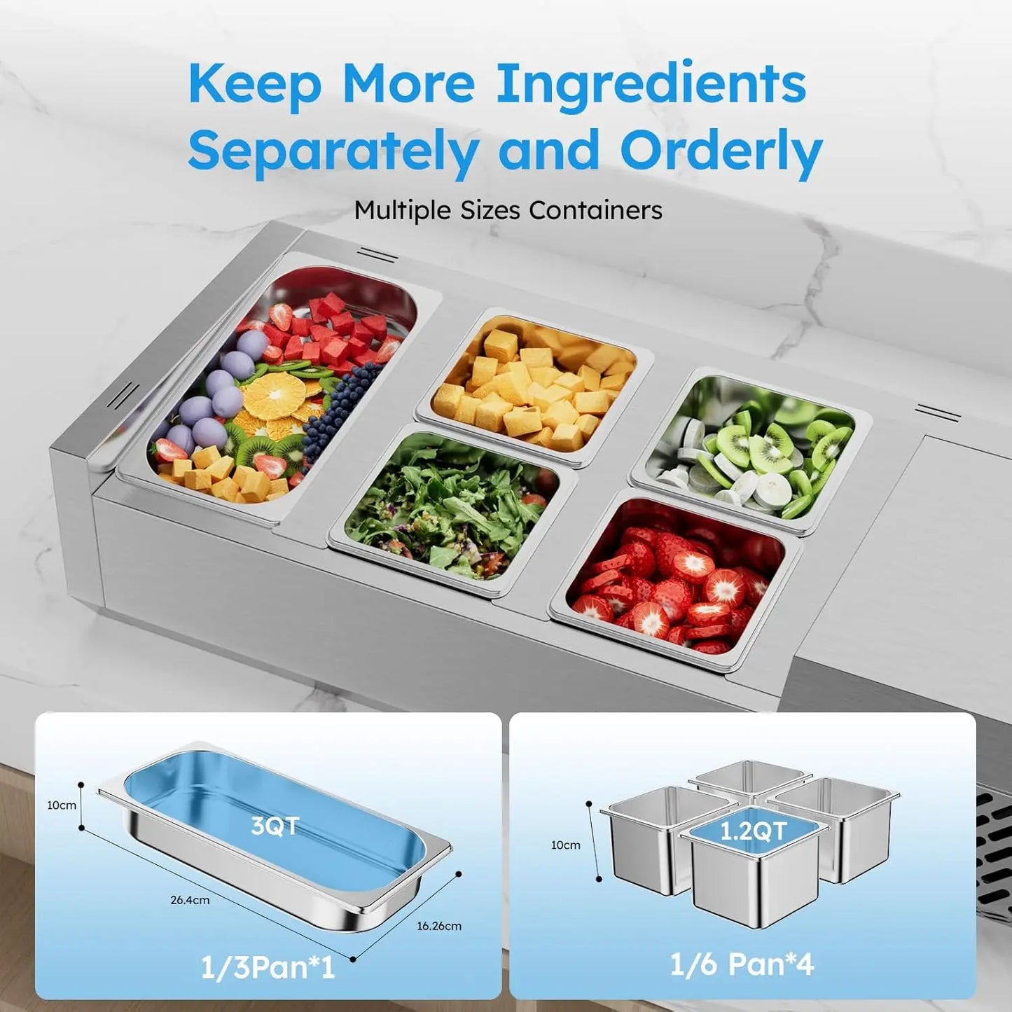 SHICUO ETL Certified Salad Bar Prep Table 304 Stainless Steel