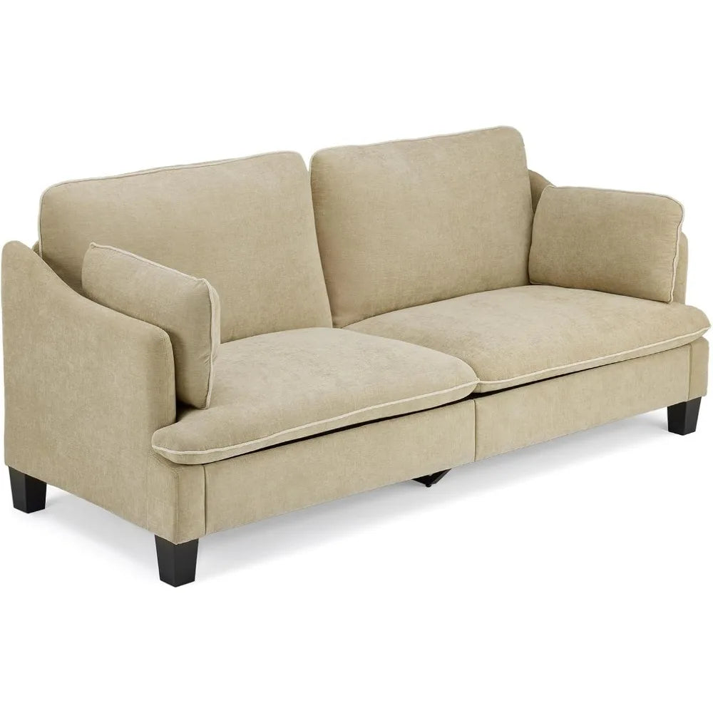 Modern Linen Velvet Upholstered Sofa With Removable Covers And Pillows