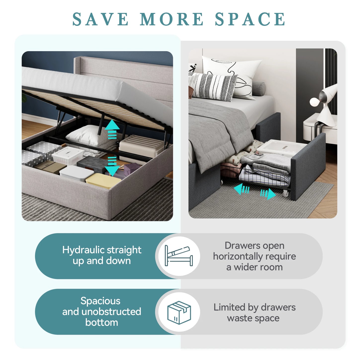HOOMIC Lift Up Storage Bed With Wingback Headboard And Storage