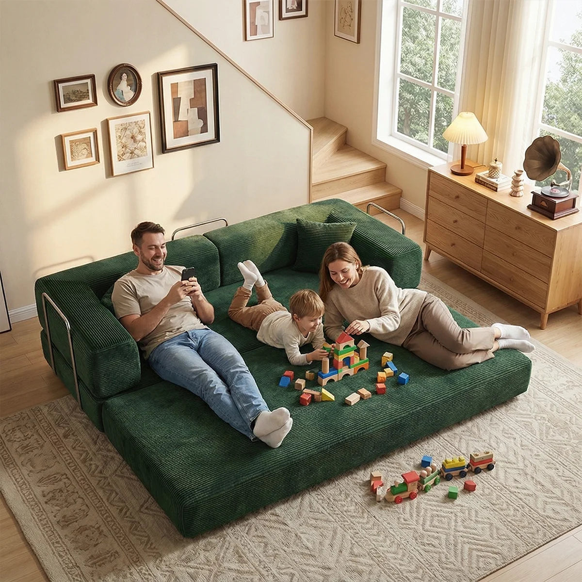 Queen Size Futon Sofa Bed 79' Convertible Couch 4-in-1 Folding Corduroy Boneless Sleeper Loveseat for Living Room