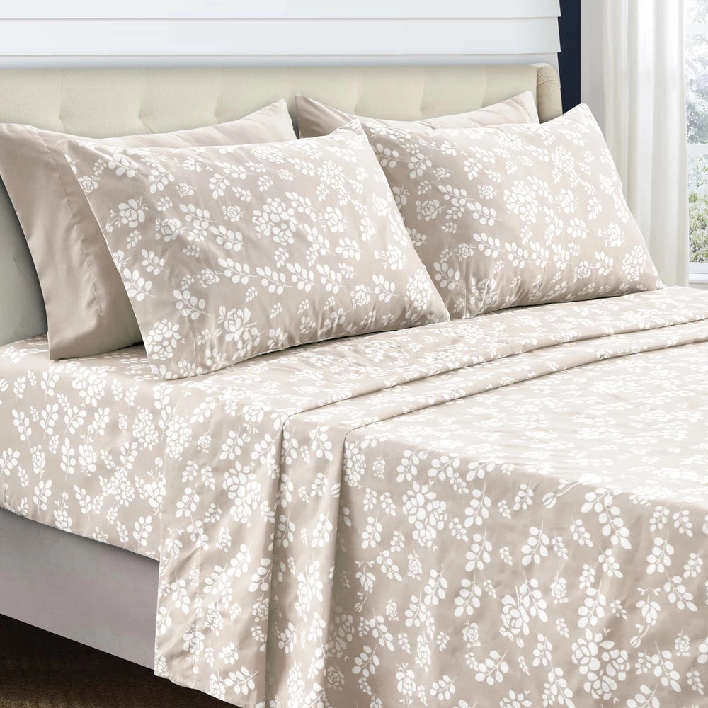 Lux Décor Floral Microfiber 3 Piece Sheet Set With Flat Sheet