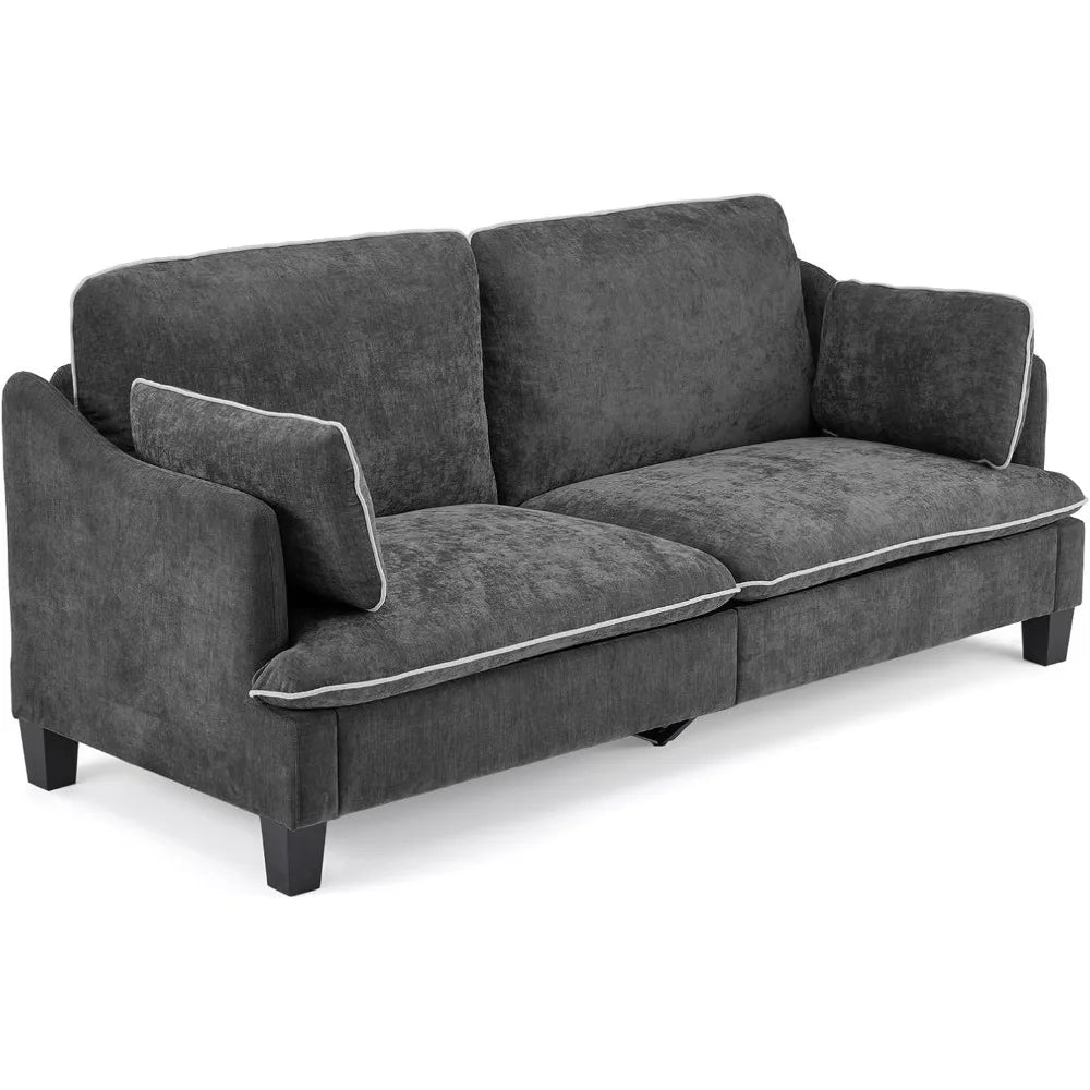 Modern Linen Velvet Upholstered Sofa With Removable Covers And Pillows
