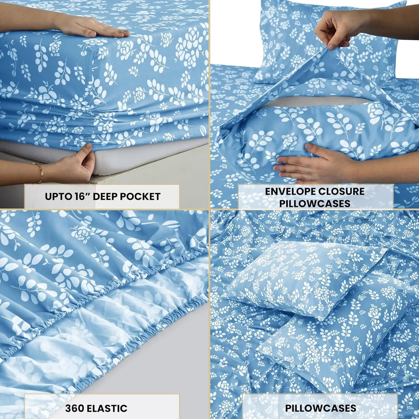 Lux Décor Floral Microfiber 3 Piece Sheet Set With Flat Sheet