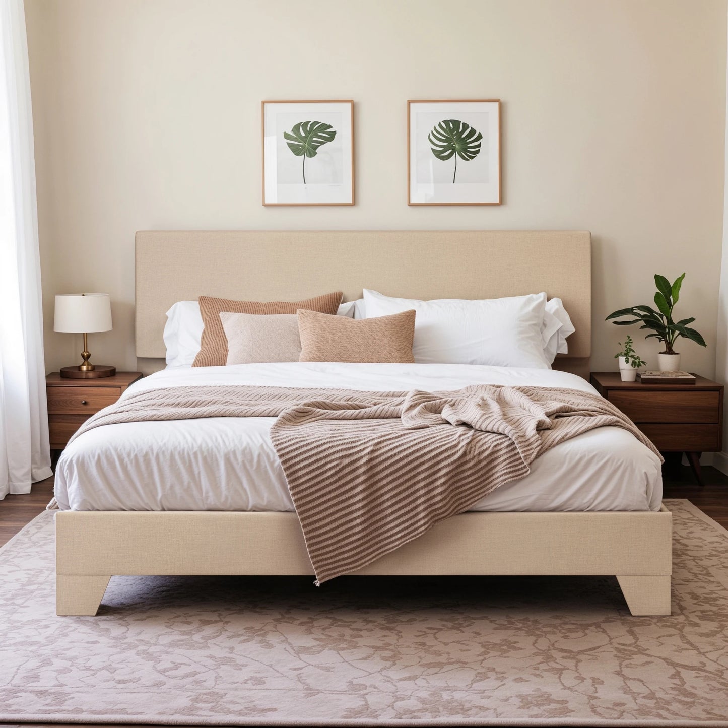 HOOMI Upholstered Bed Frame With Adjustable Headboard And Noise Free