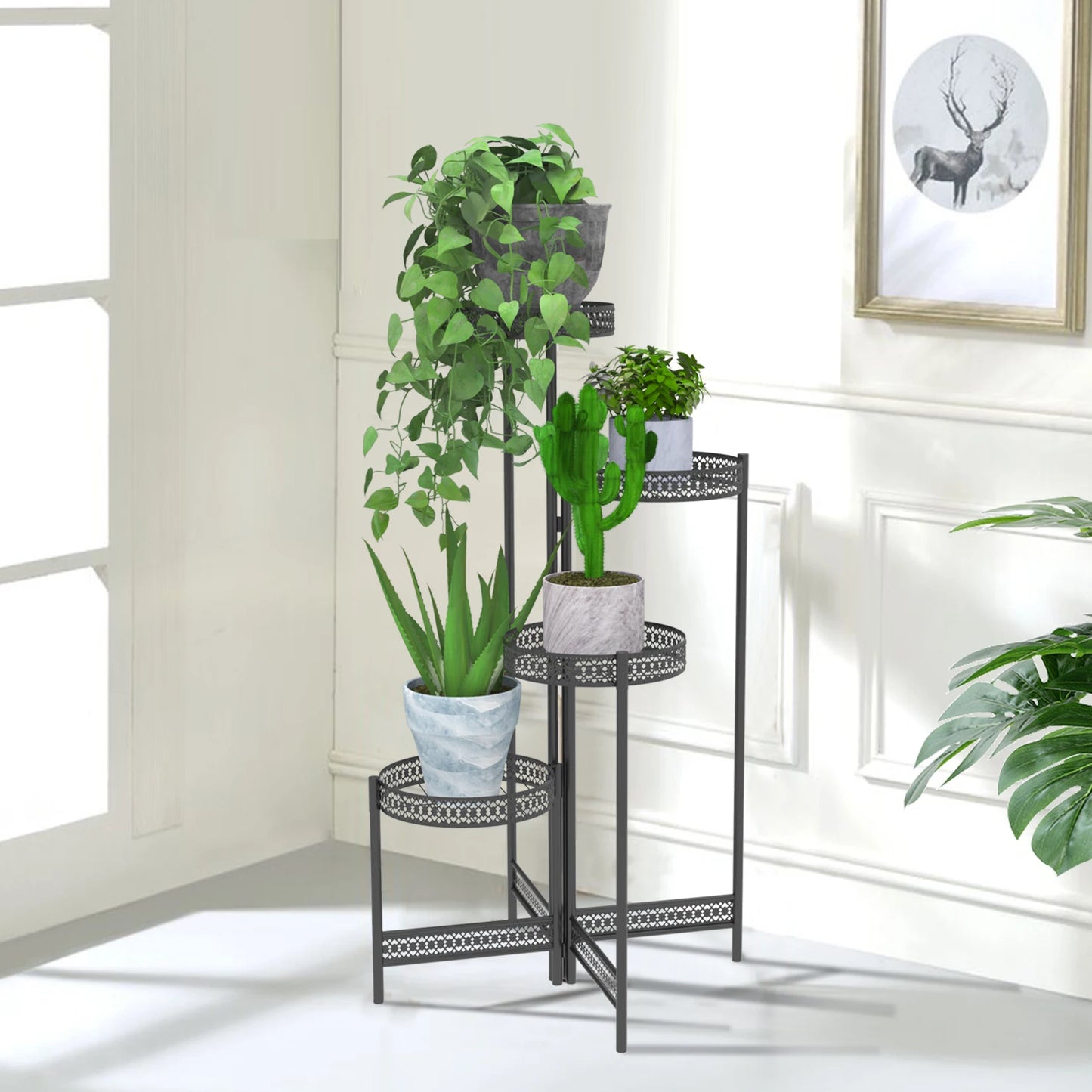 BINGOPAW 4-Tier Foldable Metal Plant Stand Indoor Display Rack