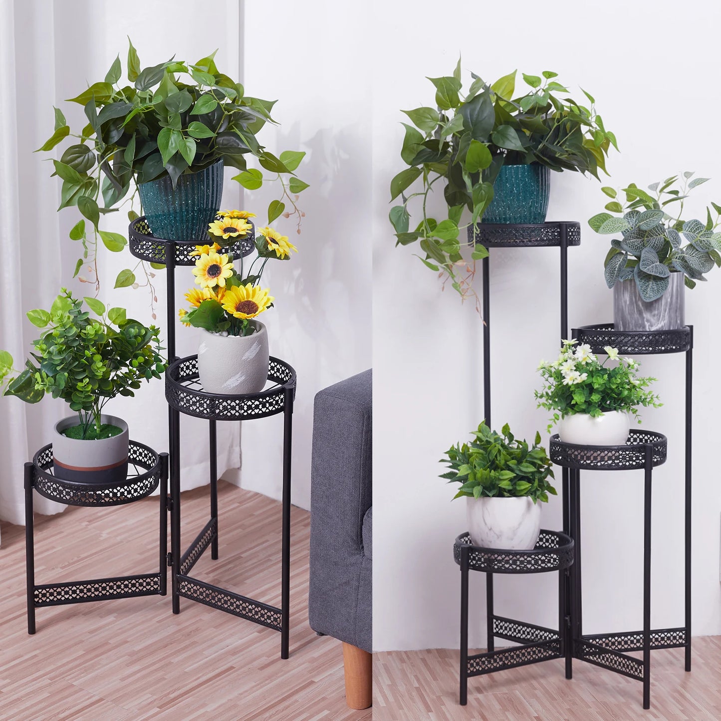 BINGOPAW 4-Tier Foldable Metal Plant Stand Indoor Display Rack