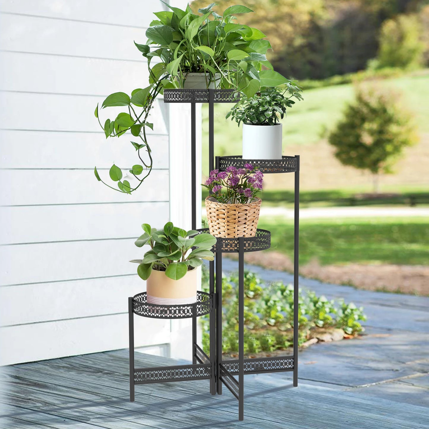 BINGOPAW 4-Tier Foldable Metal Plant Stand Indoor Display Rack