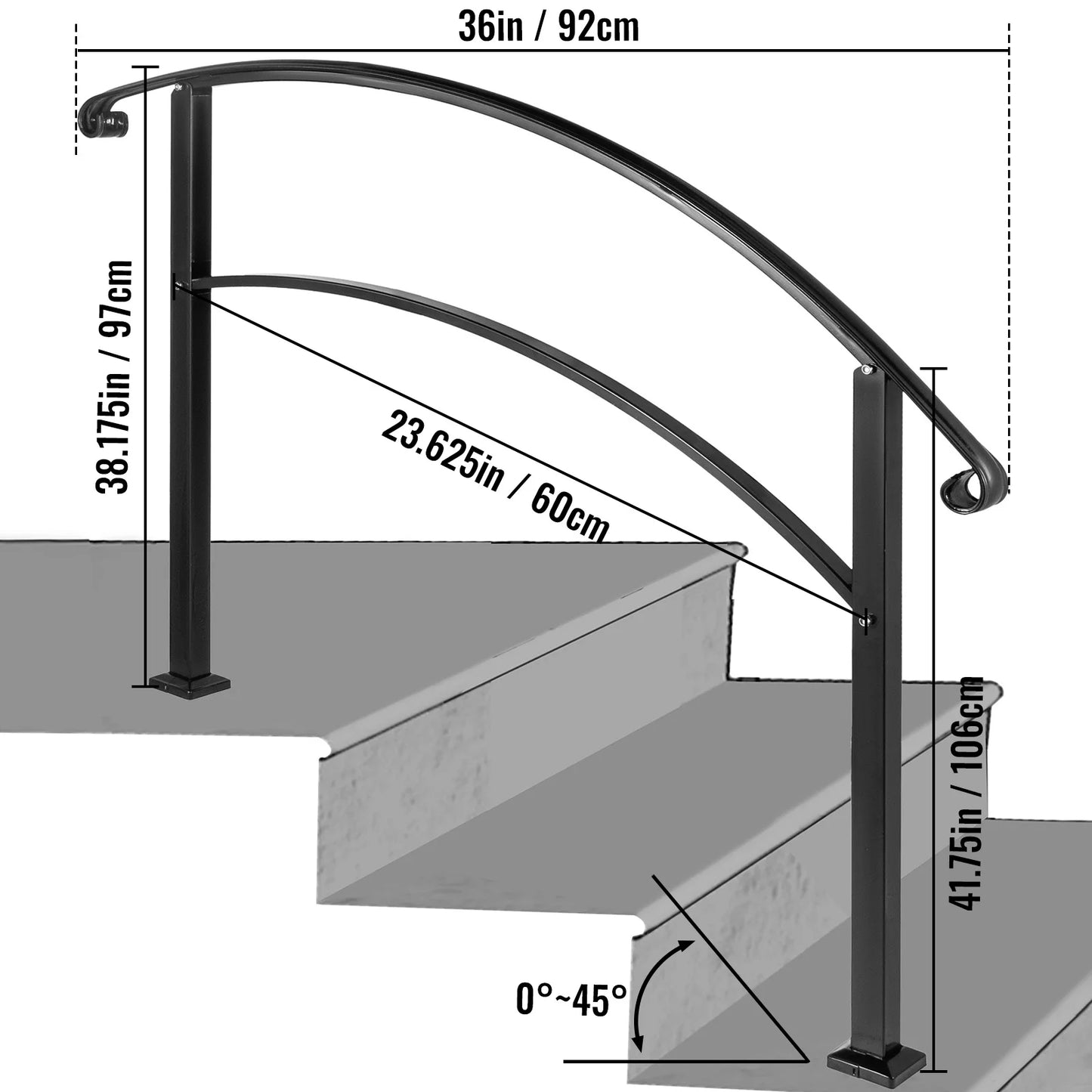 Wrought Iron Outdoor Handrail Kit For Steps And Stair Rail
