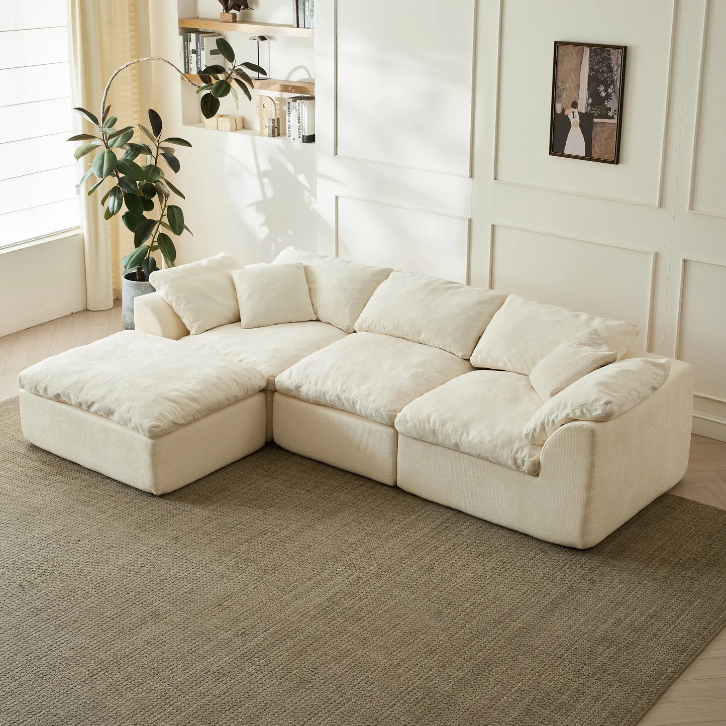 Yeflixvrau L Shaped Sofa Sectional With Ottoman Chenille Fabric
