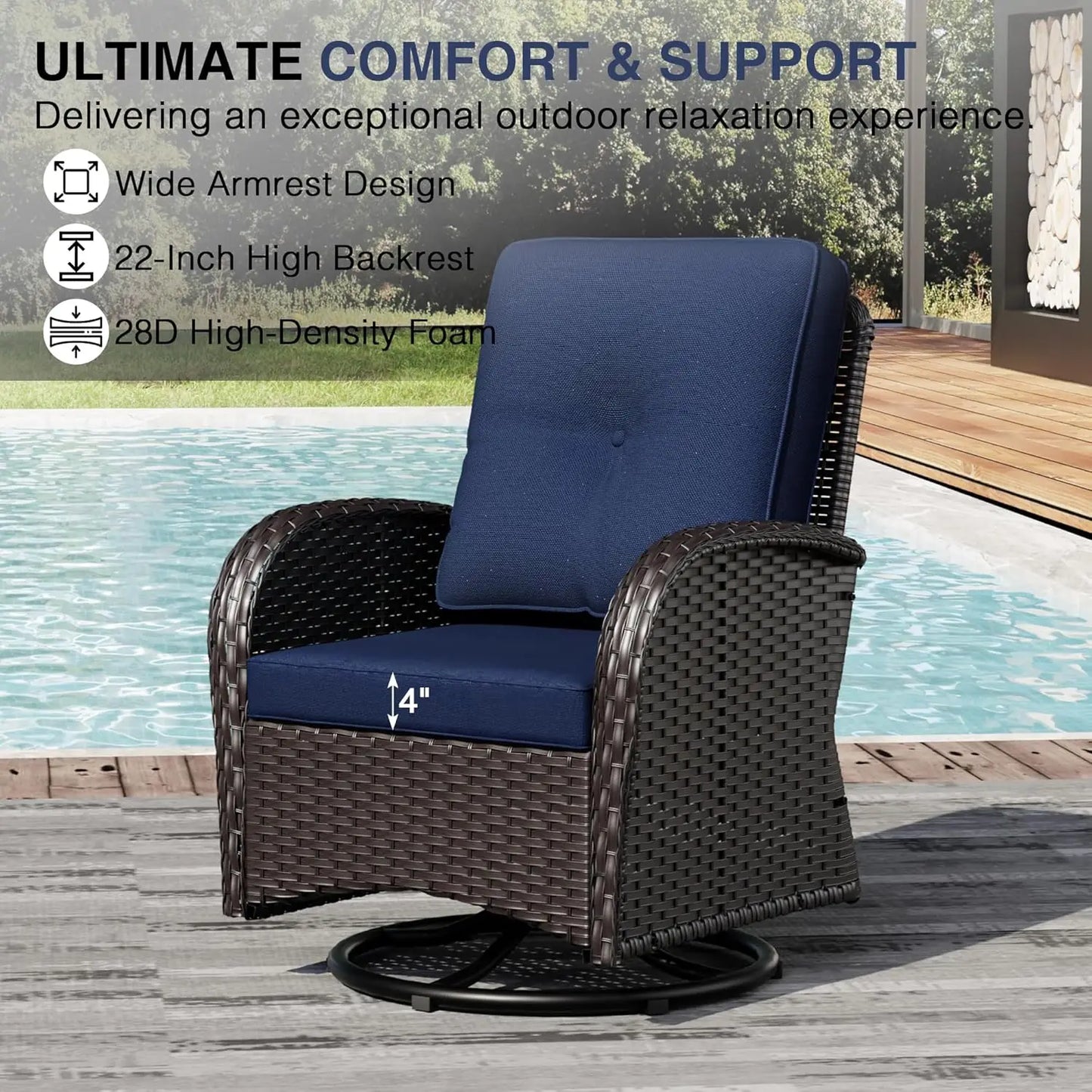 Outdoor Swivel Rocker Chairs Wicker Patio Set With Thick Cushions