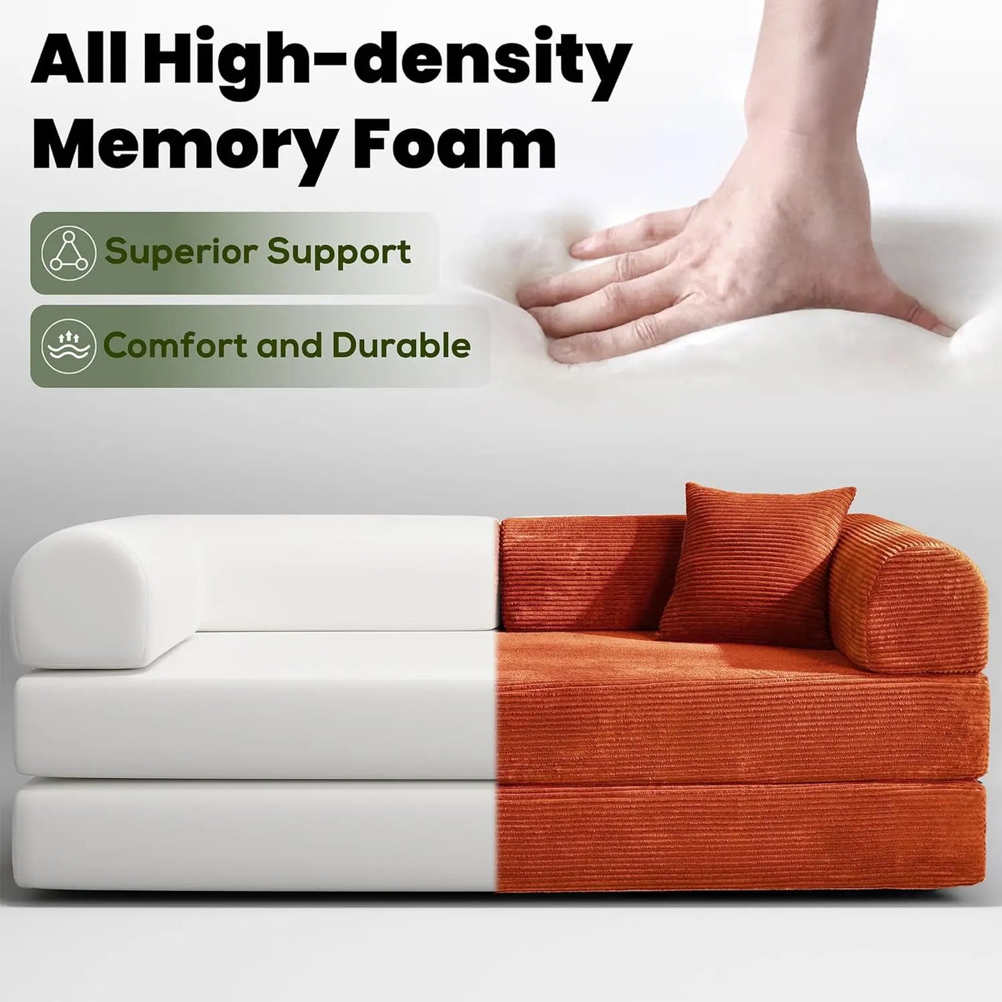 Convertible Sofa Bed Modular Couch With Corduroy Fabric And Memory Foam Sleeper