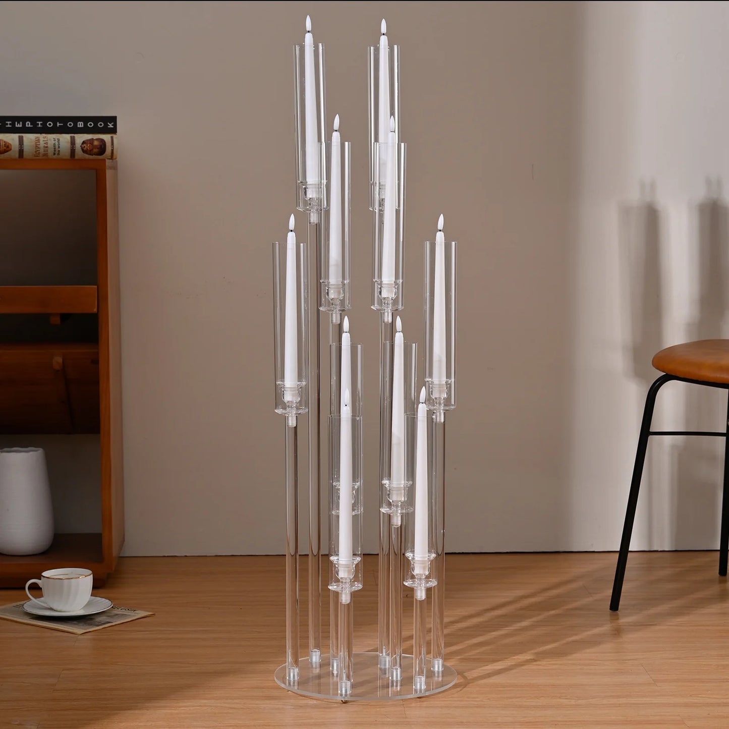 VINCIGANTCandle 4Pack 10 Arm Acrylic Candelabra Centerpieces For Tables Lampshade