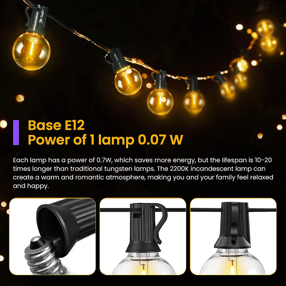 Aiopp LED Globe String Lights Outdoor With US Plug Plastic Shatterproof Bulbs
