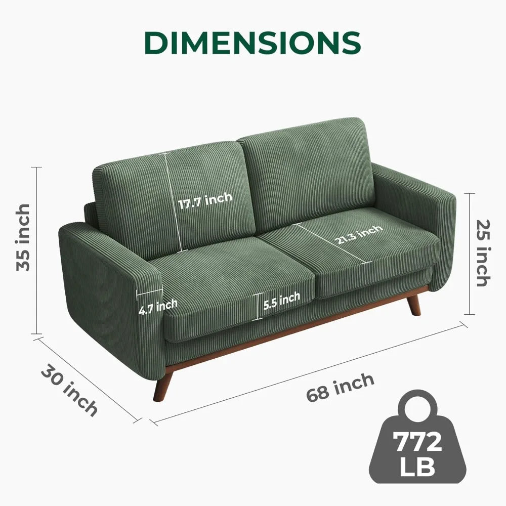 68 Loveseat Sofa Corduroy With Spring Cushion Wood Frame