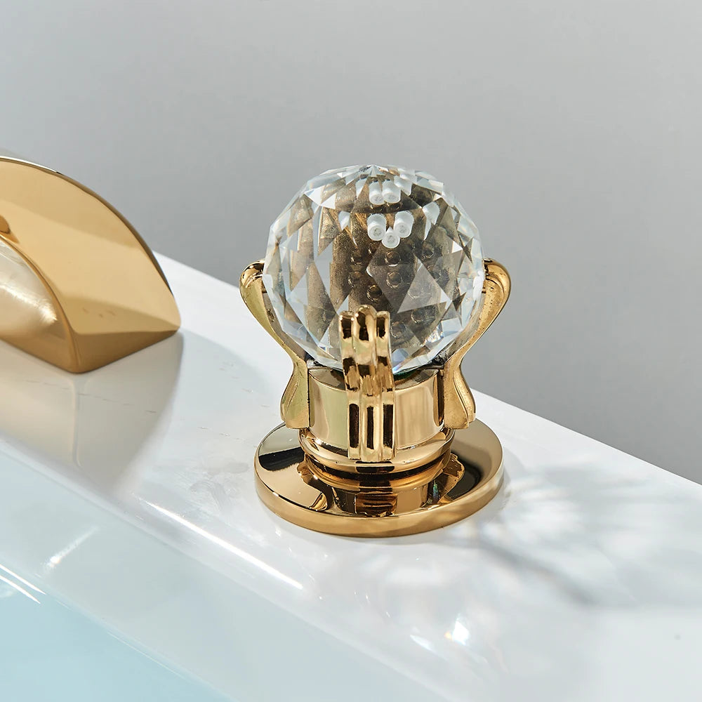 Quyanre LED Widespread Bathroom Faucet Waterfall Lavatory Tap Single Handle